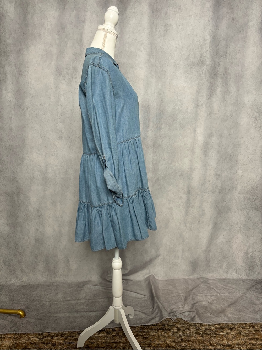 Veronica Beard Light Blue Tiered Chambray Mini Dress - Picture 3 of 6